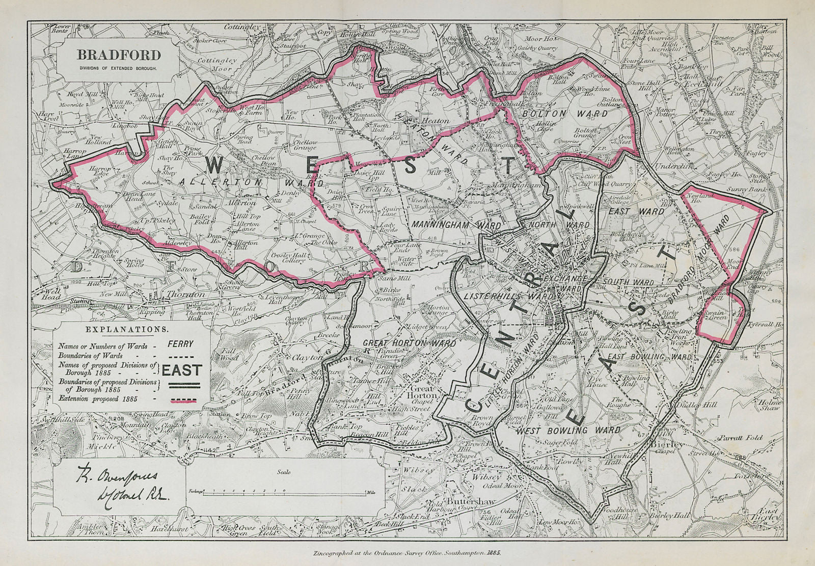 Bradford Parliamentary Borough. Allerton. BOUNDARY COMMISSION 1885 old map